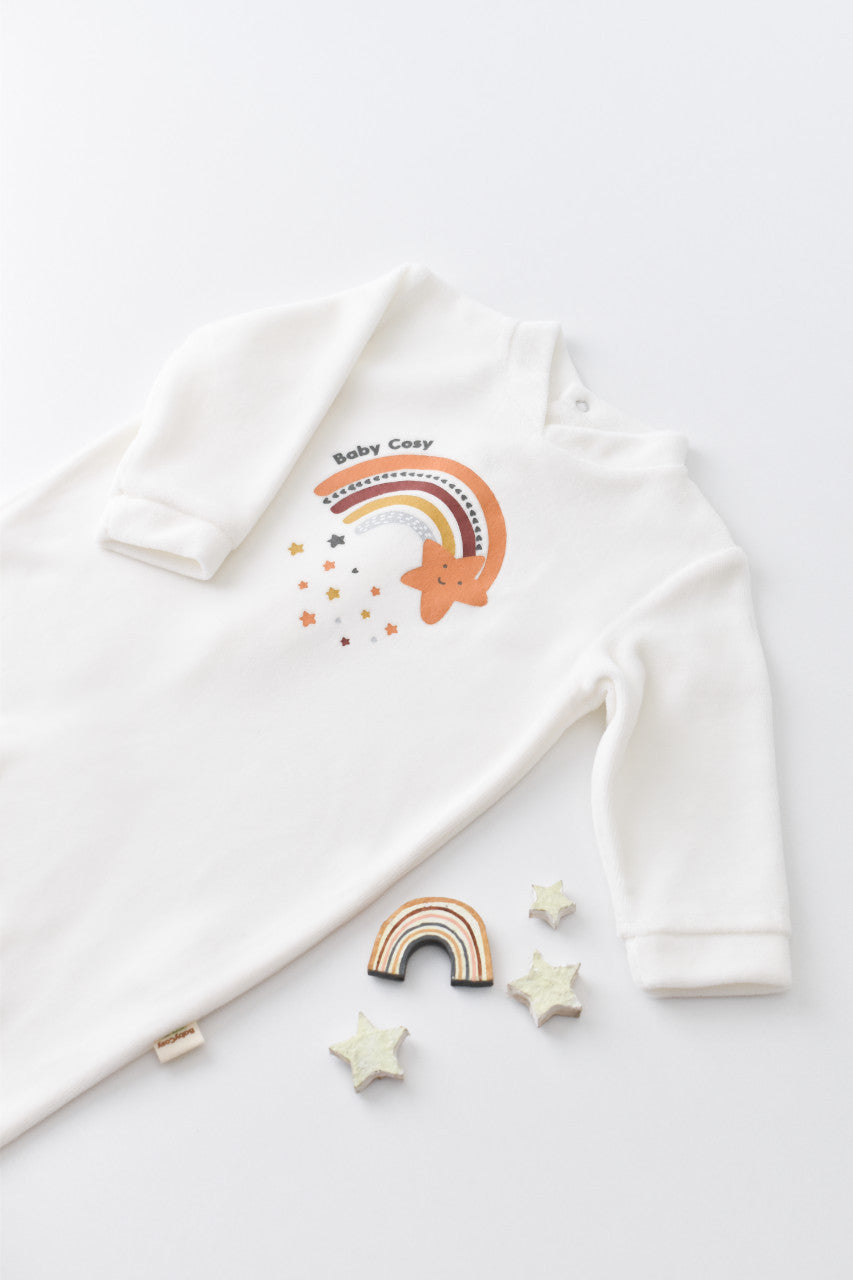 Salopeta Curcubeu cu maneca lunga si botosei din 80%bumbac organic si 20% poliester - , BabyCosy